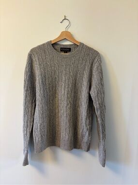 Brooks Brothers Lambswool Gray Cable Knit Crewneck Sweater